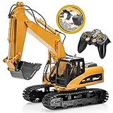 TopRace 15 Canales Completo de Control Remoto Funcional Excavator Construction Tractor, Excavadora de Juguete con 2.4Ghz Transmitter 2 en 1 con Pala Intercambiable TR-215/211